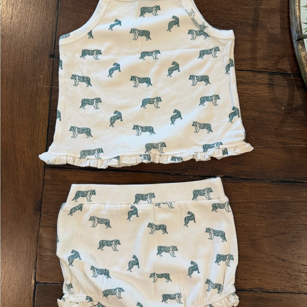 Kate Quinn Cream and Green Tiger Print Diaper Cover Set